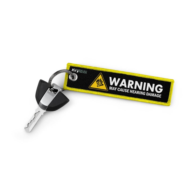 KEYTAILS Keychains, Premium Quality Key Tag for Motorcycle, Car, Scooter, ATV, UTV [Warning May Cause Hearing Damage - Yellow] - Image 1